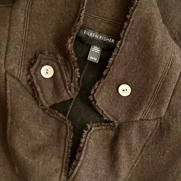 EILEEN FISHER Brown Felted Merino Wool Button Up Jacket Blazer Military Medium - Picture 11 of 14